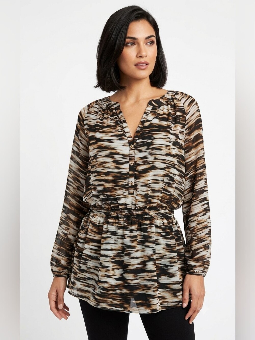 Calvin Klein Brown and Black Abstract Print Top Size M